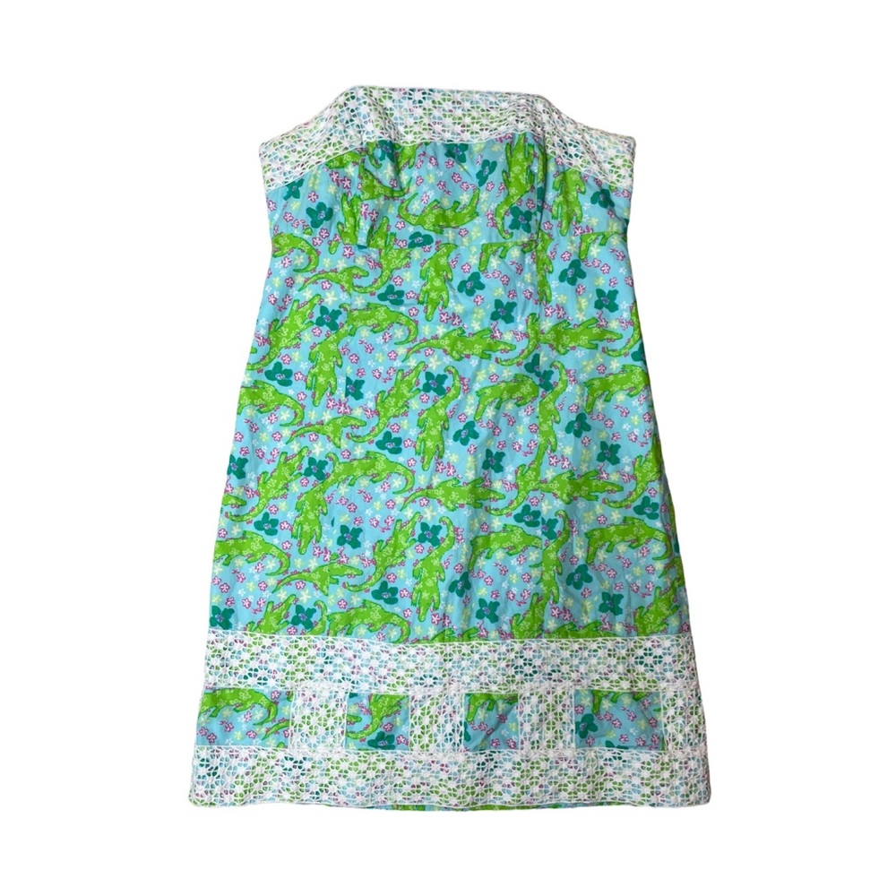 Lilly Pulitzer Women's Bowen Alligator Print Strapless Dress Turquoise Green 2 - Picture 2 of 3